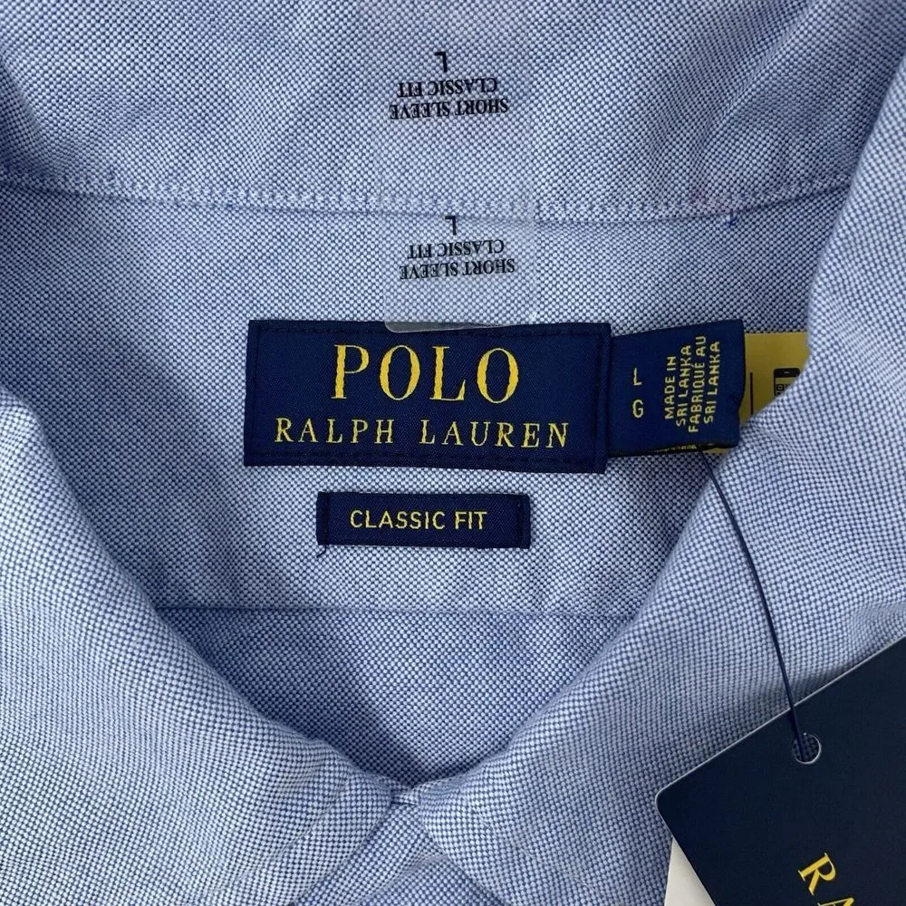 Polo Ralph Lauren Classic Fit Blue Oxford Flag Cotton‎ Mens Button Up Shirt Sz L